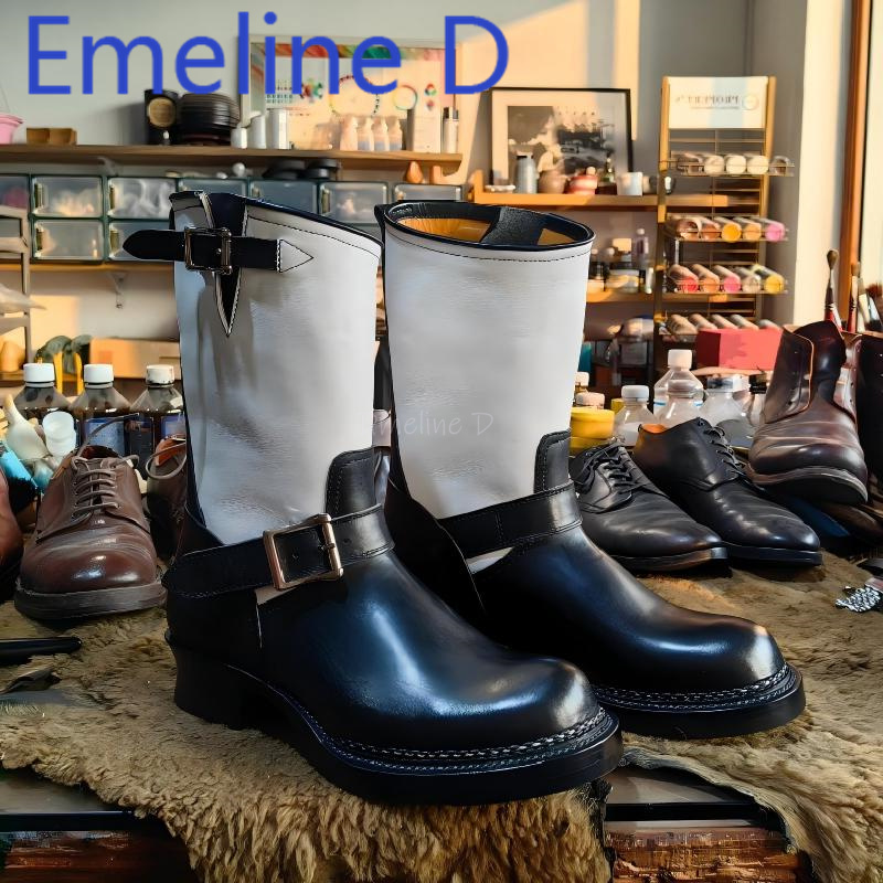 Belt Mens Fashion - Color Blocked Retro Motorcycle Boots Fashionable