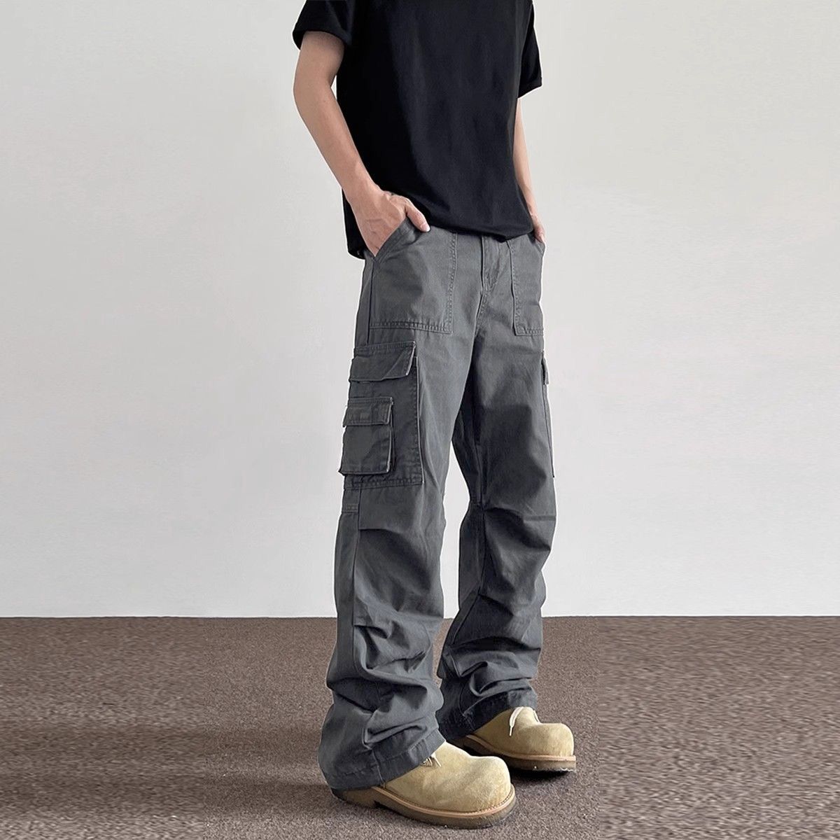 Men'S Fashion Trousers - Solid Color Multipockets Baggy Men's Straight