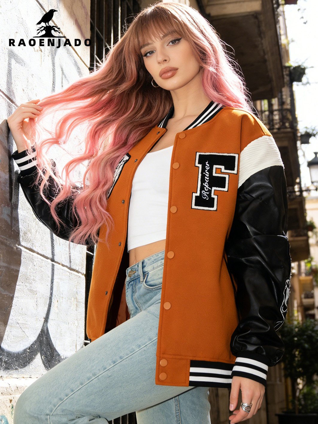 Varsity Jacket Letterman - Women's Varsity Jacket Faux Leather Sleeves
