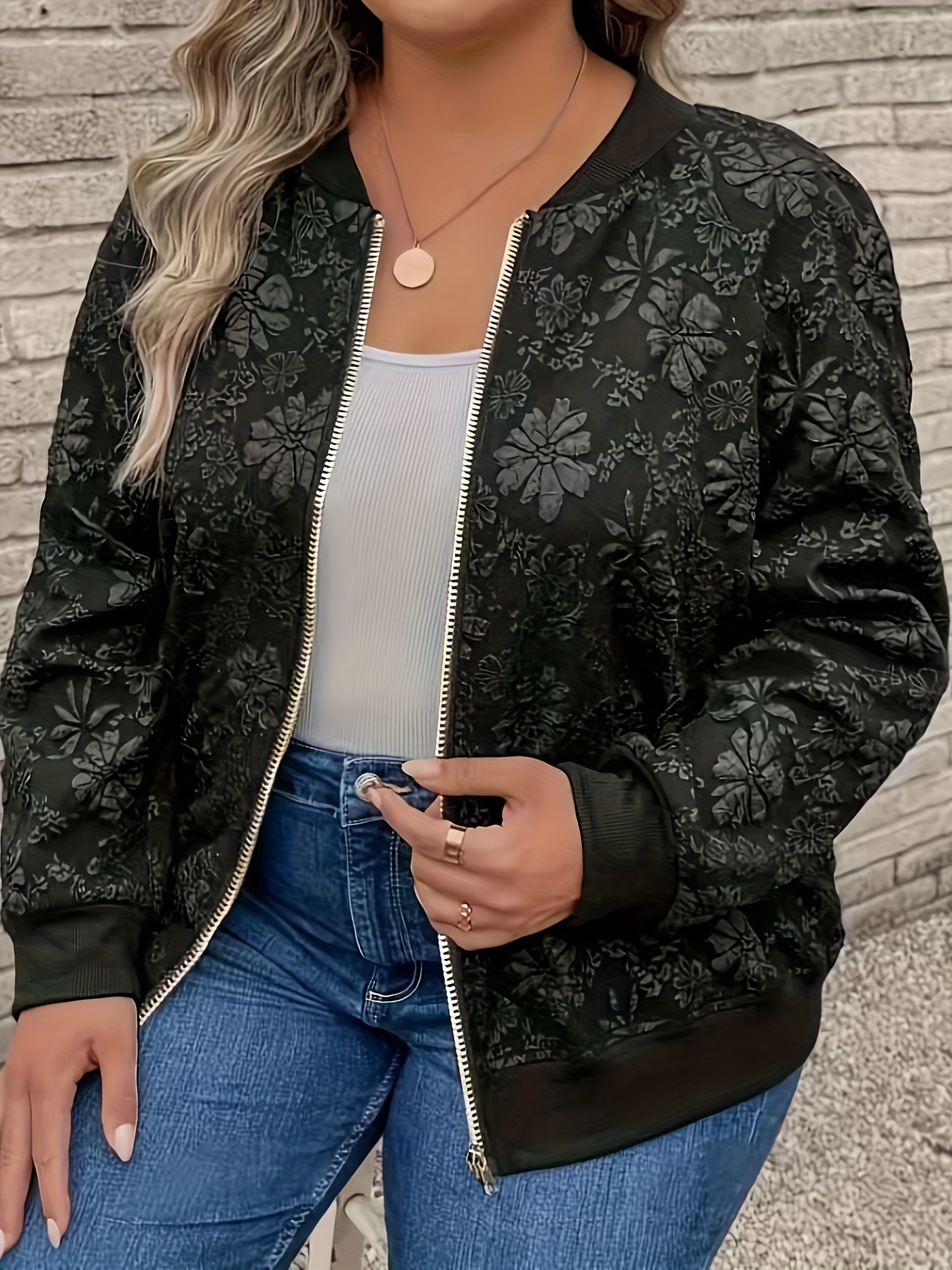 Varsity Jacket Letterman - Plus size baseball varsity zip-up jacket