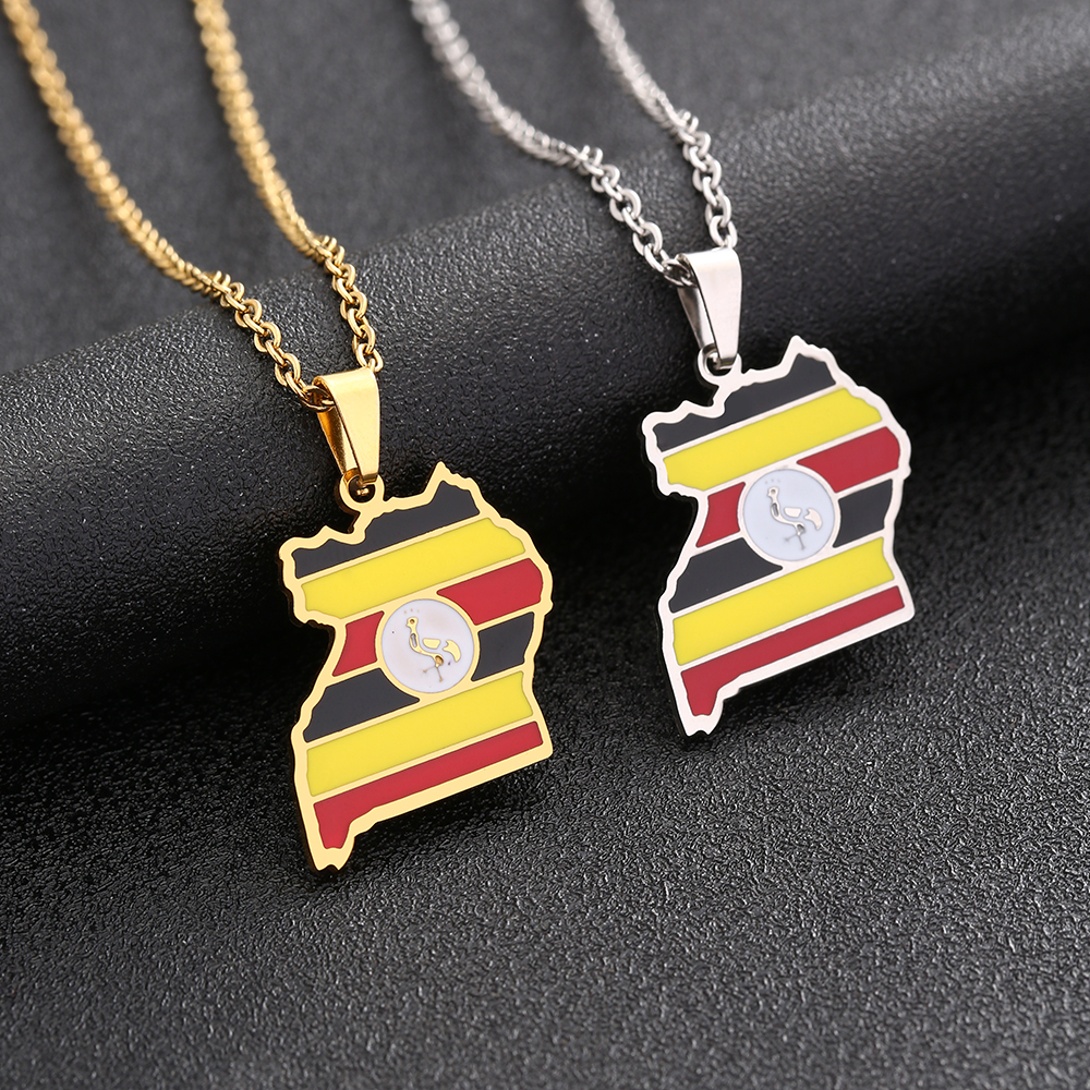 Men Fashion Uganda - New Uganda Map Flag Pendant Necklace