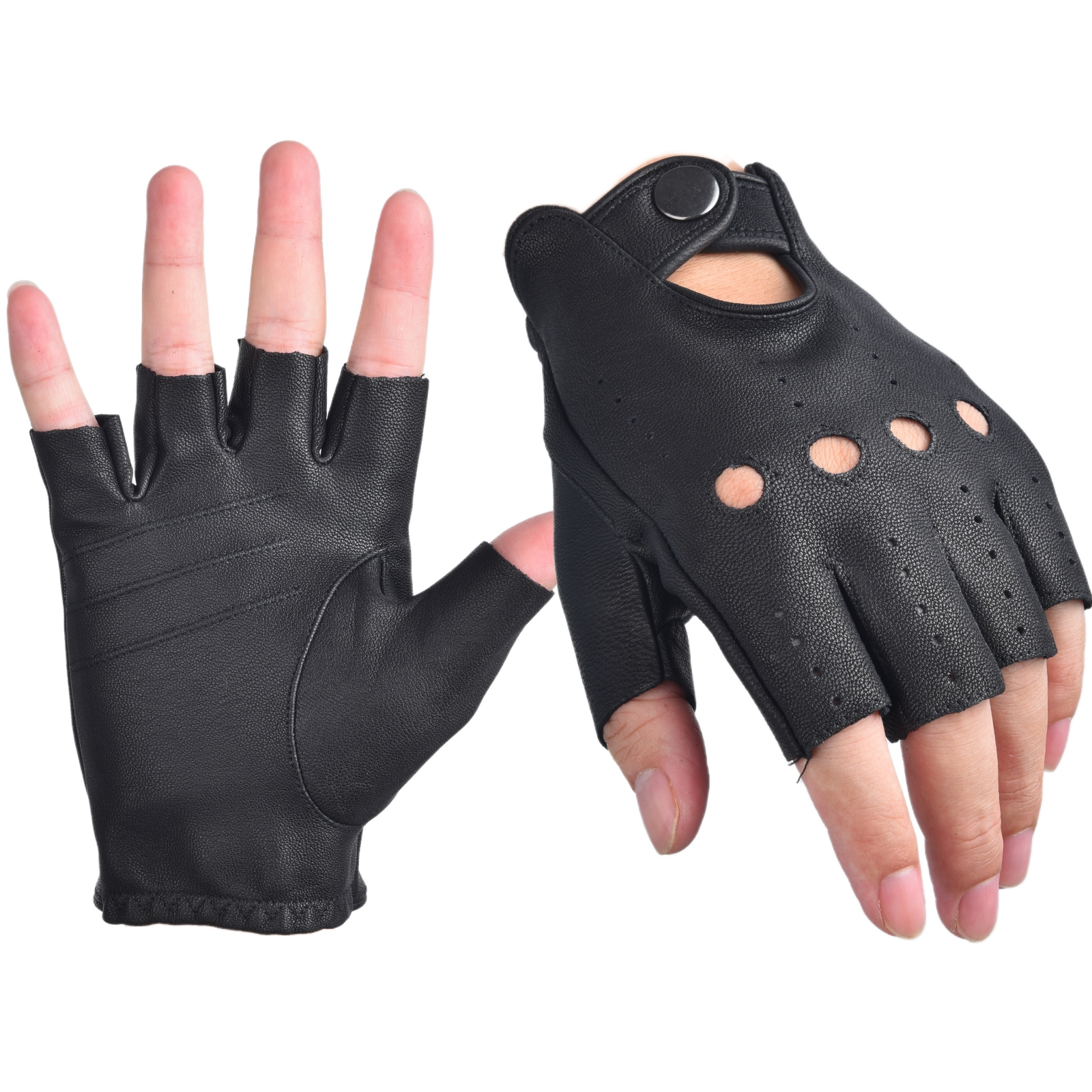 Driving Gloves Leather - Mens Fingerless Gloves Half Finger Leather
