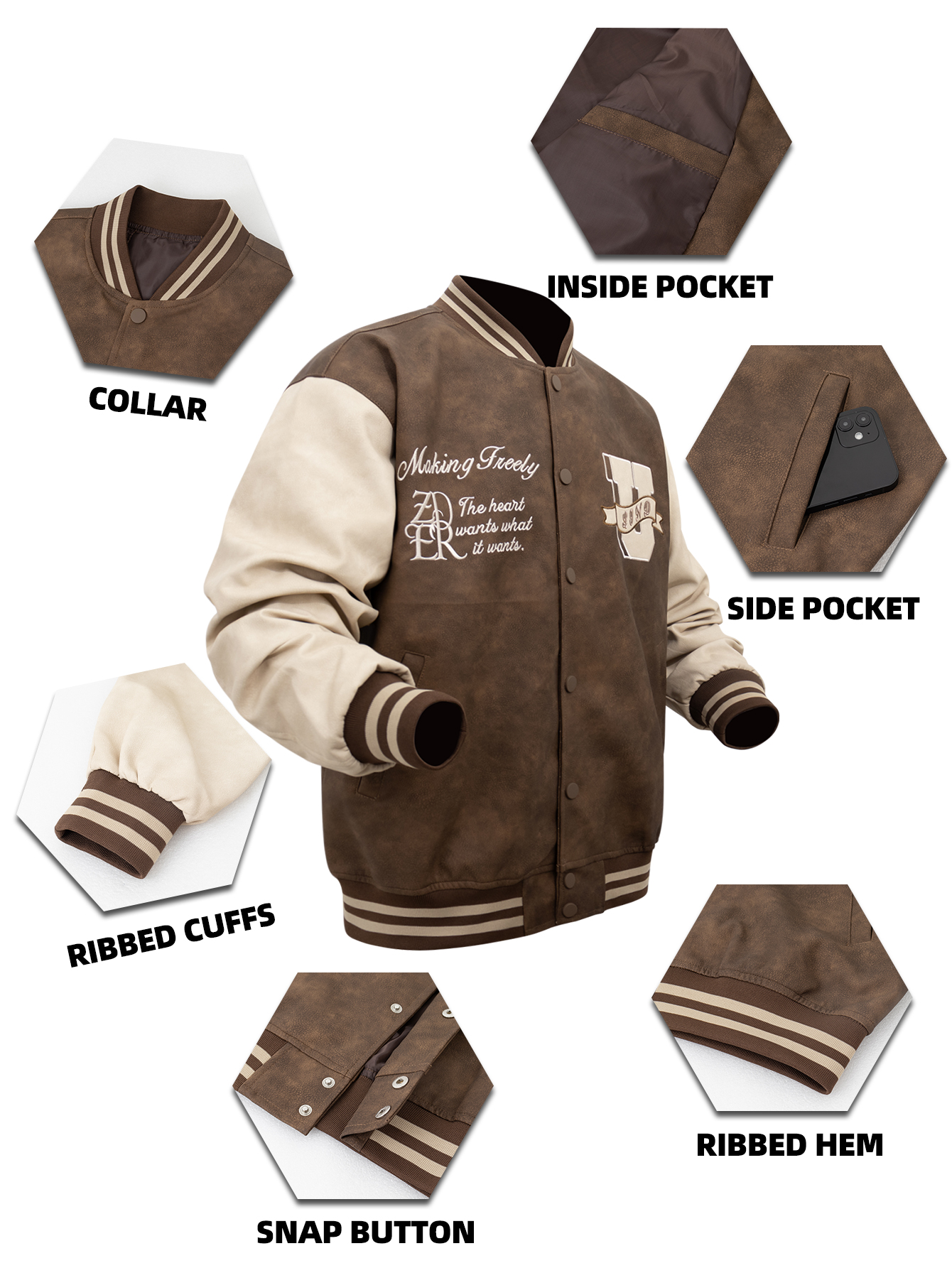 Men's Faux Leather Jackets Vin - đánh giá và giá Varsity Jacket Letterman