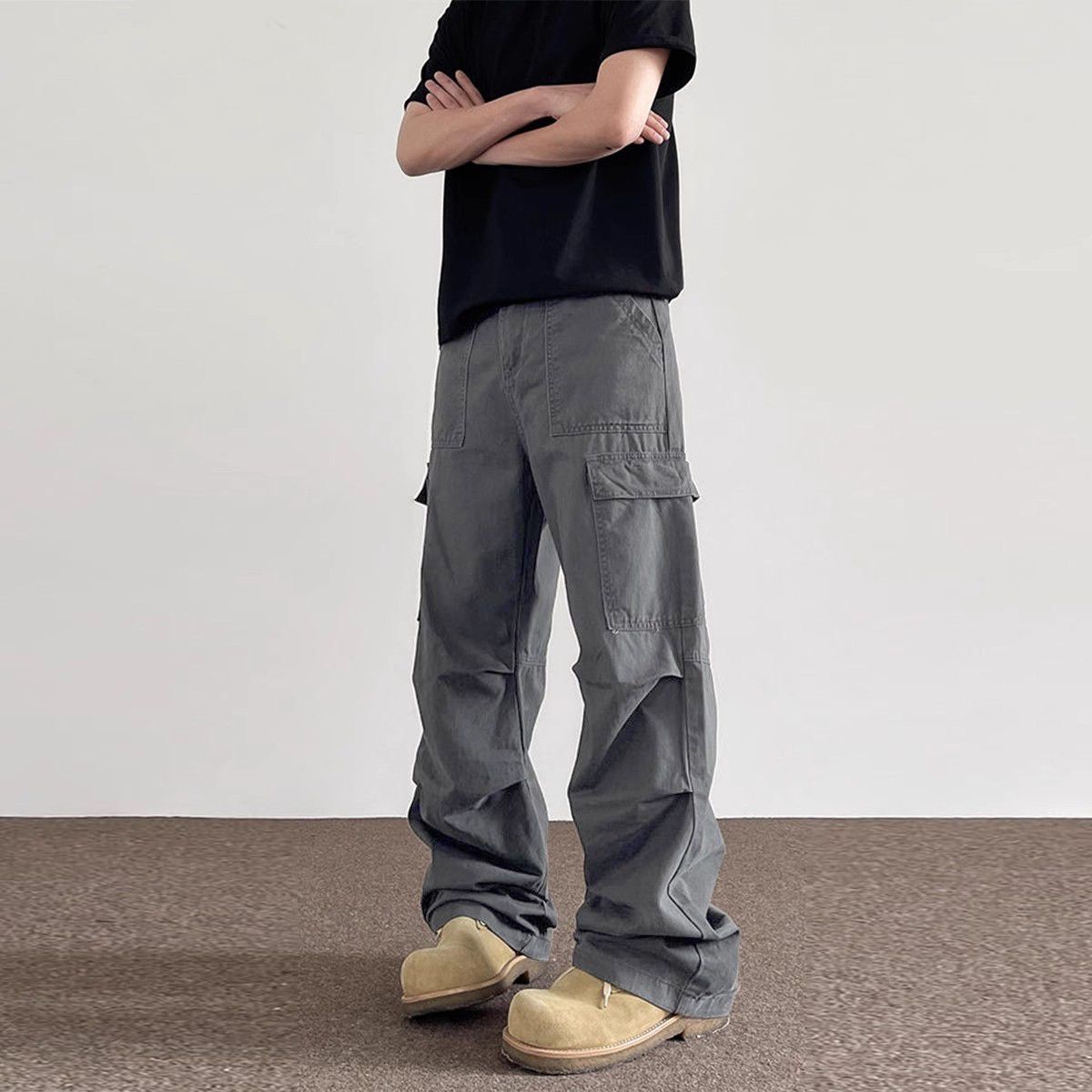 Solid Color Multipockets Baggy - đánh giá và giá Men'S Fashion Trousers