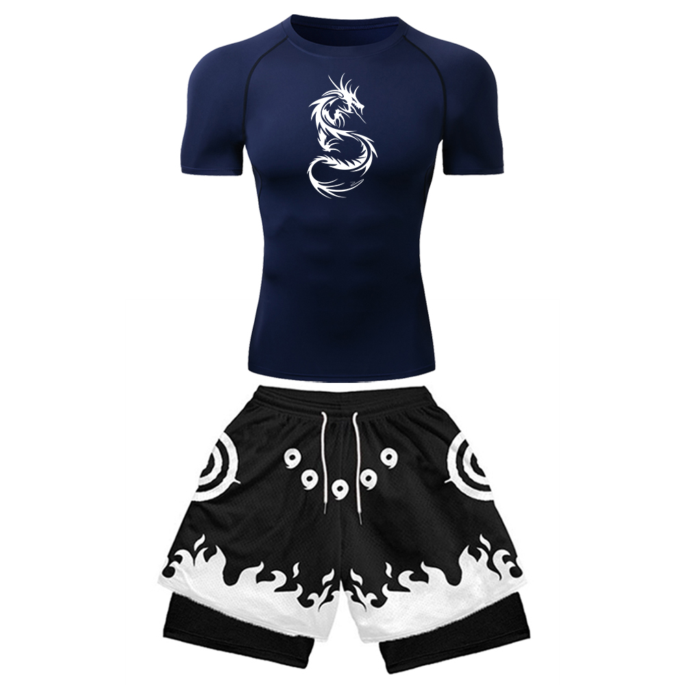 2PCS Men's Anime Gym Set Drago - đánh giá và giá Compression Shirt Workout