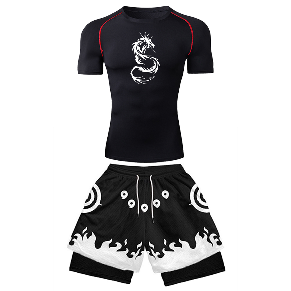 2PCS Men's Anime Gym Set Drago - đánh giá và giá Compression Shirt Workout