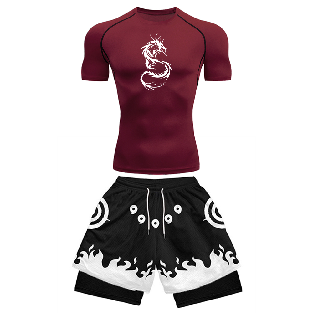 2PCS Men's Anime Gym Set Drago - đánh giá và giá Compression Shirt Workout