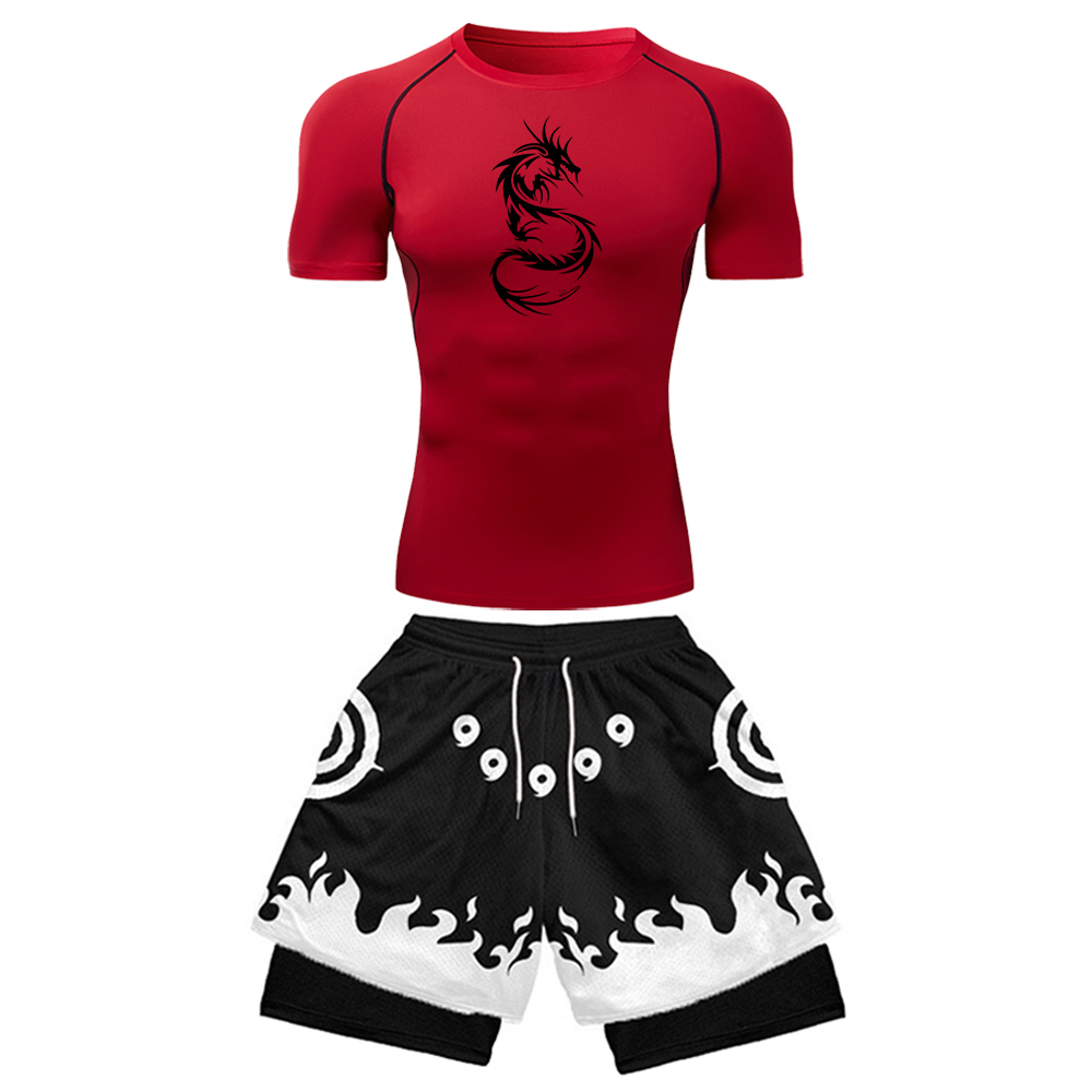 2PCS Men's Anime Gym Set Drago - đánh giá và giá Compression Shirt Workout