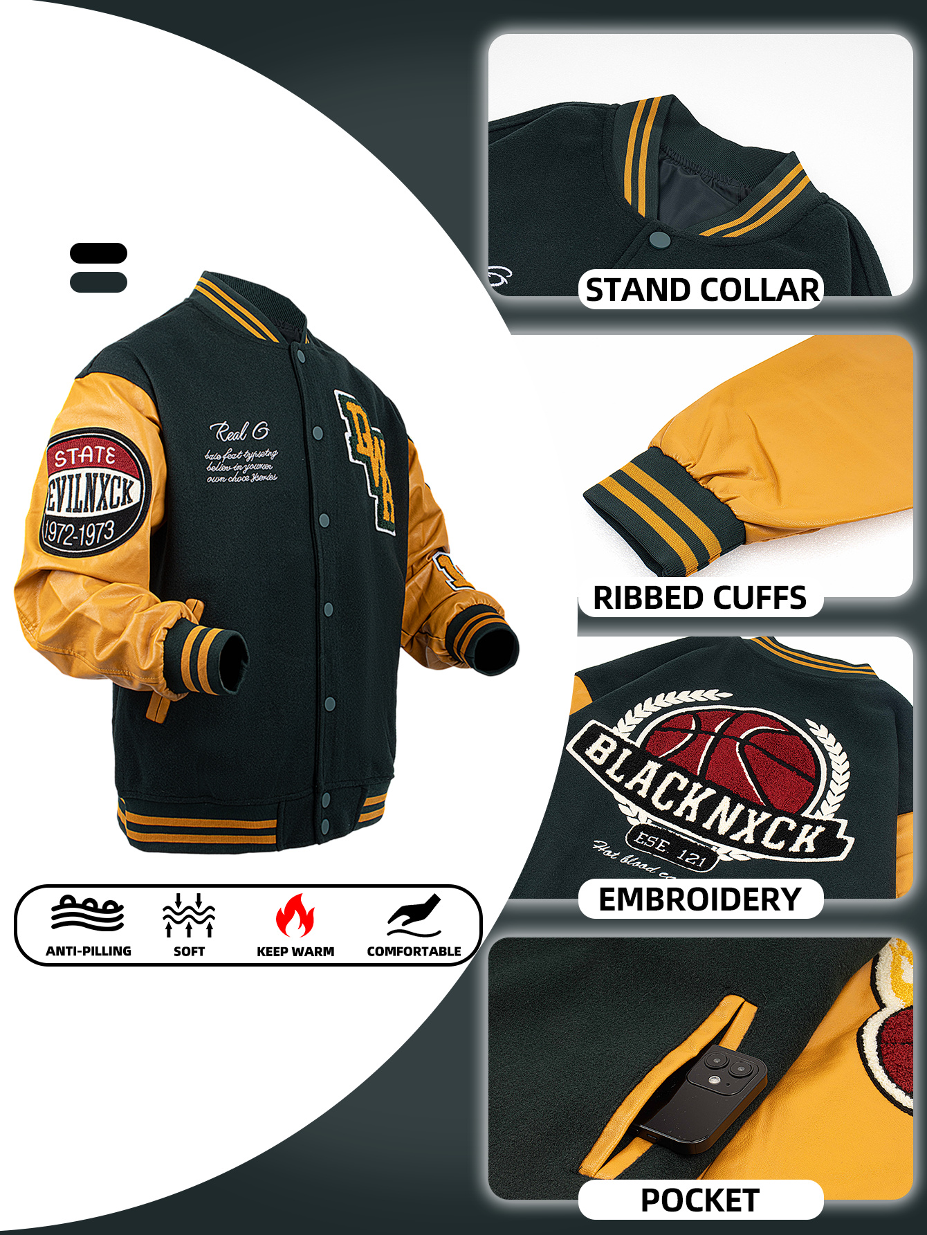 Men's Bomber Jacket Faux Leath - đánh giá và giá Varsity Jacket Letterman