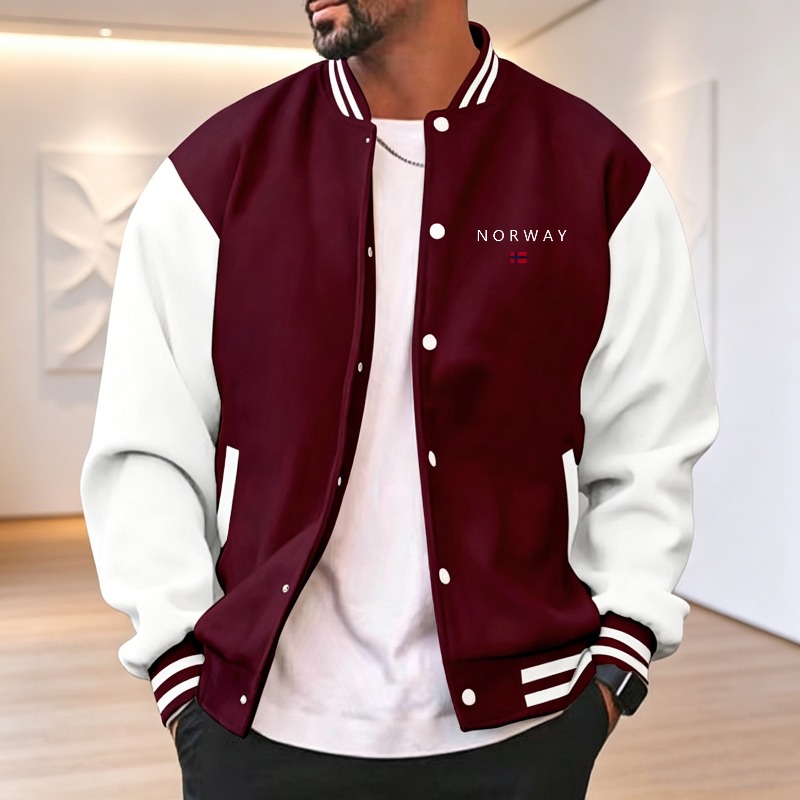 Men Wine Red White Color Block - đánh giá và giá Varsity Jacket Letterman
